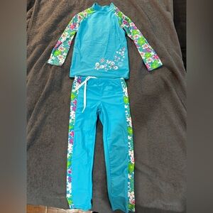 Girls two-piece swim outfit – long top and bottom. 14